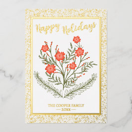 Weihnachts-Winter-Blumengolden-Glitzer Folien Feiertagskarte
