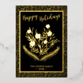 Weihnachts-Winter-Blumengolden-Glitzer Folien Feiertagskarte (Vorderseite)