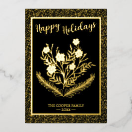 Weihnachts-Winter-Blumengolden-Glitzer Folien Feiertagskarte