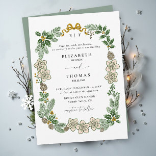 Weihnachts-Winter-Botanik-Sage-Grün-Gold-Hochzeit Einladung