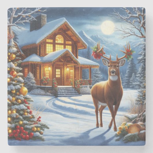 Weihnachts-/Winter-Deferlodge Steinuntersetzer (Vorderseite)