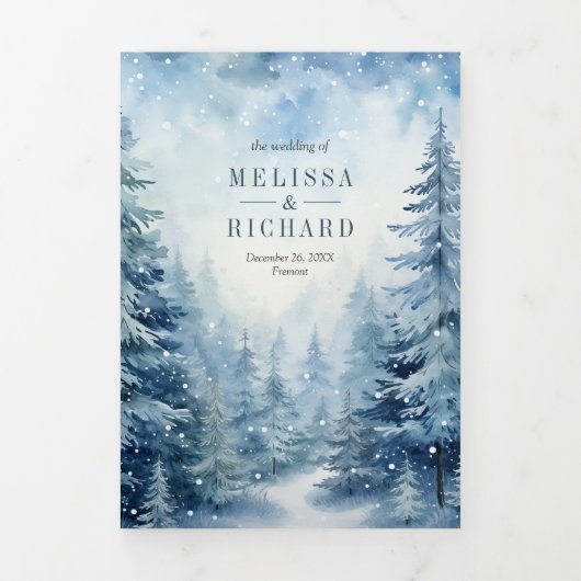 Weihnachts-Winter-Dorf QR Code Hochzeit Dreifach Gefaltete Einladung (Cover)