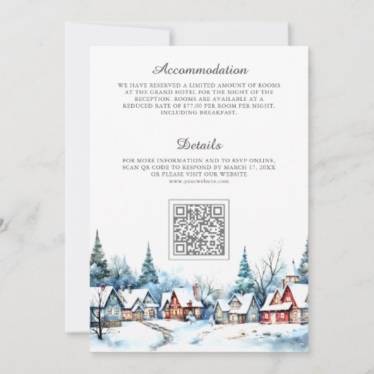Weihnachts-Winter-Dorf QR Code Hochzeit Einladung (Rückseite)