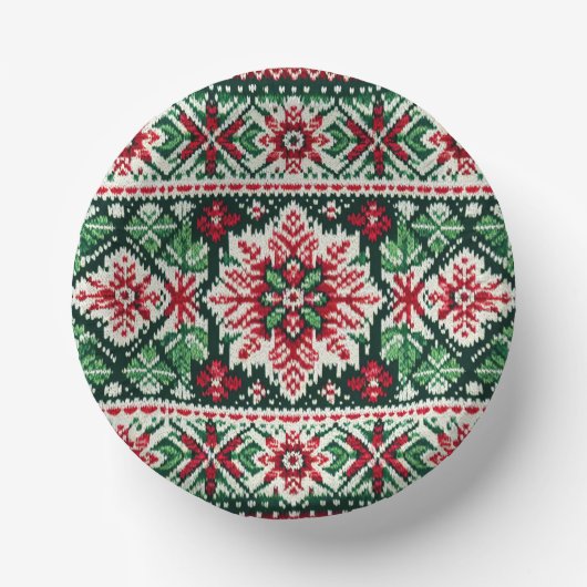 Weihnachts-/Winter-Fair-Isle-rot & grün Pappteller (Vorderseite)