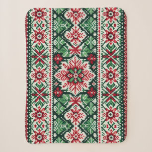 Weihnachts-/Winter-Fair-Isle-rot und grün Sherpadecke