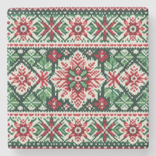 Weihnachts-/Winter-Fair-Isle-rot und grün Steinuntersetzer