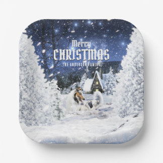 Weihnachts-Winter-Fairy Tale, Blue Merle Collie - Pappteller