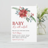 Weihnachts Winter Floral Baby Dusche Einladung (Stehend Vorderseite)