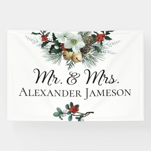 Weihnachts Winter Floral Mr. & Mrs. Wedding Banner (Horizontal)