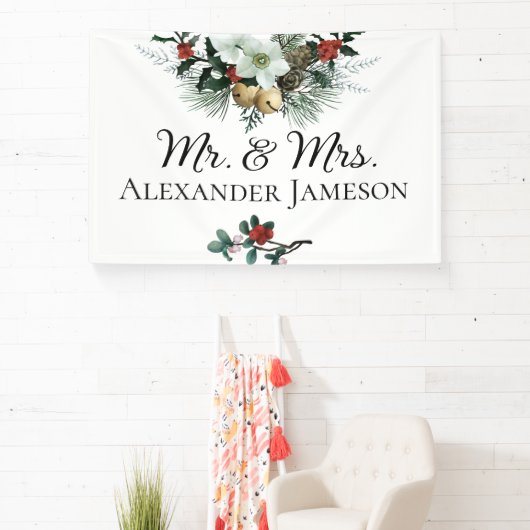 Weihnachts Winter Floral Mr. & Mrs. Wedding Banner (InSitu)