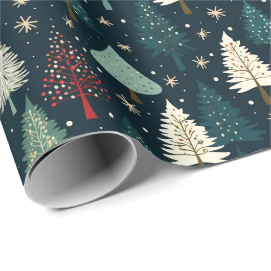 Weihnachts Winter Forest Dark Pattern präsentiert Geschenkpapier (Rolleneckpunkt)