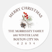 Weihnachts-Winter-Frühling Cone Berries Rücksendea Runder Aufkleber (Vorderseite)