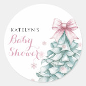 Weihnachts Winter Girl Baby Dusche Runder Aufkleber (Vorderseite)