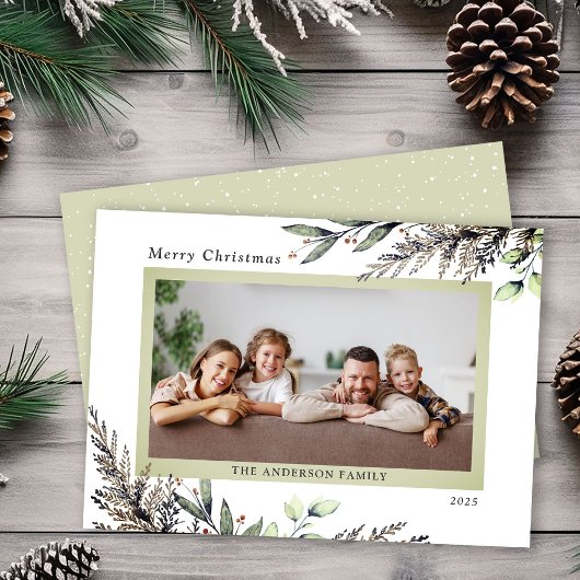 Weihnachts-Winter-Grün-Foto Feiertagskarte