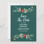 Weihnachts-Winter-Grün Hochzeit Save The Date (Vorderseite)