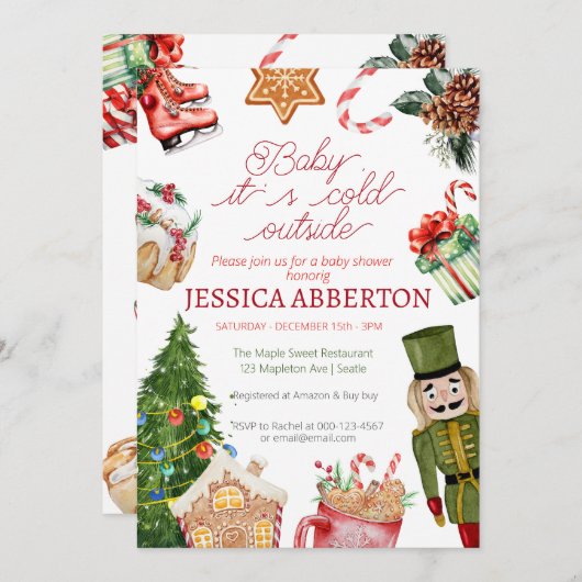 Weihnachts Winter Grüne Babydusche Einladung (Vorne/Hinten)