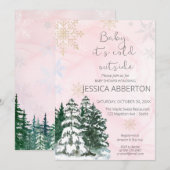 Weihnachts Winter Grüne Babydusche pink Einladung (Vorne/Hinten)