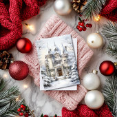 Weihnachts-Winter-Herrenhaus-Flachkarte Feiertagskarte