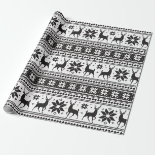 Weihnachts-Winter-Hirsch-Schwarz-Schneeflocken-Mus Geschenkpapier