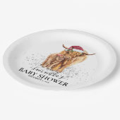 Weihnachts Winter Hochland Kuh Calf Baby Dusche Pappteller (Schrägansicht)