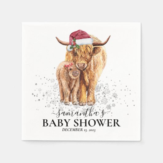 Weihnachts Winter Hochland Kuh Calf Baby Dusche Serviette (Vorderseite)