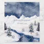 Weihnachts Winter Hochzeit Schnee Fluss Pine Trees Weinetikett (Einzelnes Label)