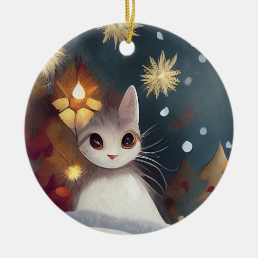 Weihnachts-Winter Katzenschmuck Keramik Ornament (Vorne)