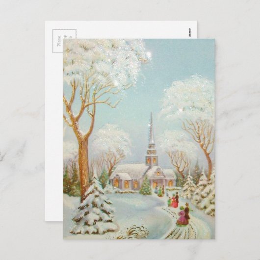 Weihnachts-Winter-Kirchenlandschaft Feiertagspostkarte (Vorne/Hinten)