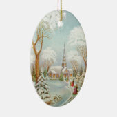 Weihnachts-Winter-Kirchenlandschaft Keramikornament (Rechts)