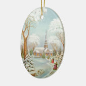 Weihnachts-Winter-Kirchenlandschaft Keramikornament (Links)