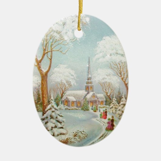 Weihnachts-Winter-Kirchenlandschaft Keramikornament (Vorne)