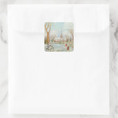 Weihnachts-Winter-Kirchenlandschaft Quadratischer Aufkleber (Tasche)