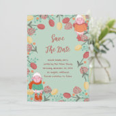 Weihnachts-Winter-Lamm-Blumenrand-Illustration Save The Date (Stehend Vorderseite)