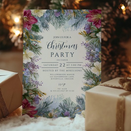 Weihnachts-Winter-Lavendel Blüten Einladung