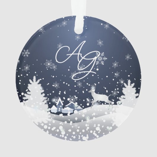 Weihnachts Winter Märchen Fantasy Snowy Monogram Ornament (Rückseite)