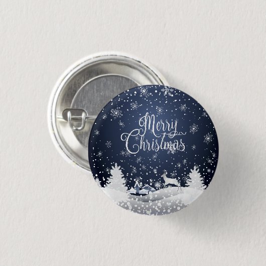 Weihnachts Winter Märchen Fantasy Snowy Rentier Button (Vorne & Hinten)