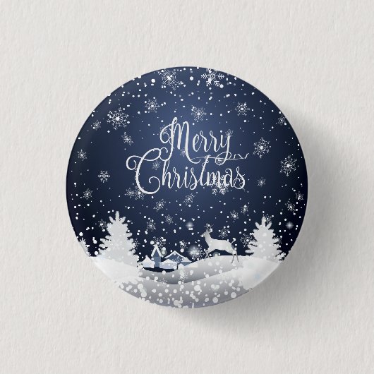 Weihnachts Winter Märchen Fantasy Snowy Rentier Button (Vorderseite)