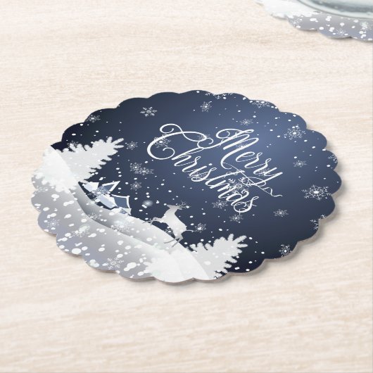 Weihnachts Winter Märchen Fantasy Snowy Rentier Untersetzer (angewinkelt)