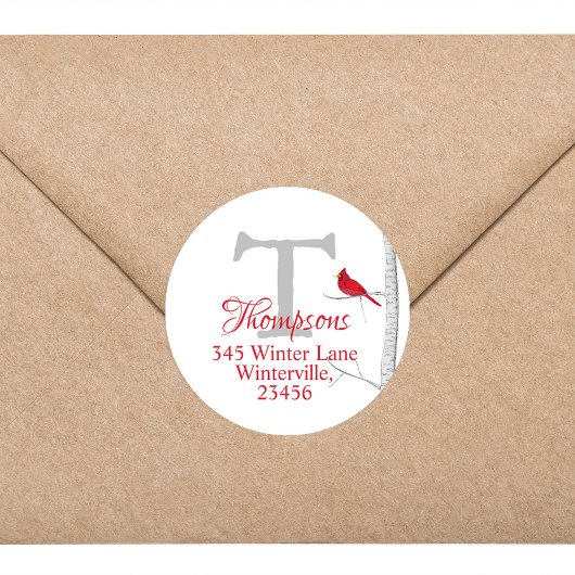 Weihnachts Winter Minimalistisch Monogram Red Kard Runder Aufkleber