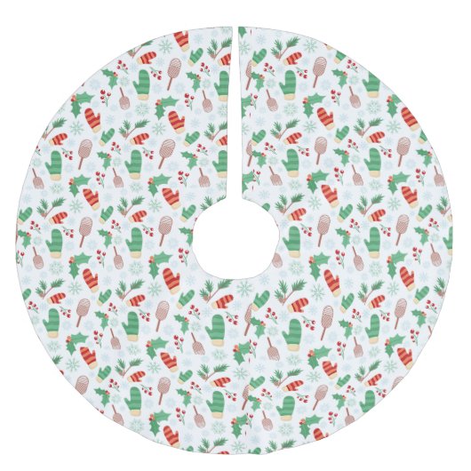 Weihnachts Winter Mittens & Holly Polyester Weihnachtsbaumdecke (Vorderseite)