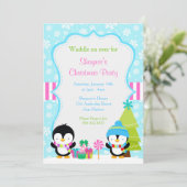 Weihnachts Winter Niedliche Pinguine Einladung (Stehend Vorderseite)