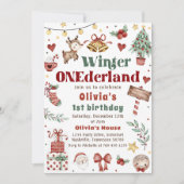 Weihnachts Winter Onederland 1. Geburtstag Einladung (Vorderseite)