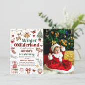 Weihnachts Winter Onederland 1. Geburtstag Foto Einladung (Stehend Vorderseite)