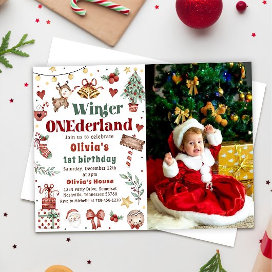 Weihnachts Winter Onederland 1. Geburtstag Foto Einladung