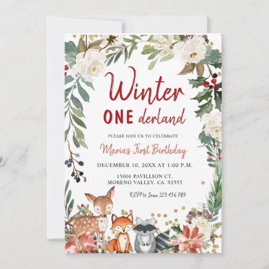 Weihnachts Winter Onederland Einladung zum Geburts (Vorderseite)