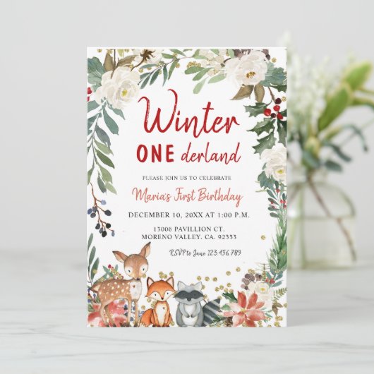 Weihnachts Winter Onederland Einladung zum Geburts (Stehend Vorderseite)