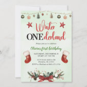 Weihnachts Winter Onederland Erster Geburtstag Einladung (Vorderseite)
