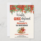 Weihnachts Winter Onederland Erster Geburtstag Einladung (Vorderseite)