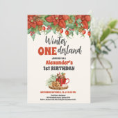 Weihnachts Winter Onederland Erster Geburtstag Einladung (Stehend Vorderseite)