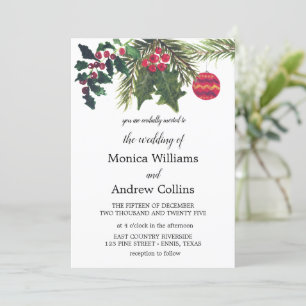 Weihnachts Winter Pine Tree Wasserfarbenhochzeit Einladung